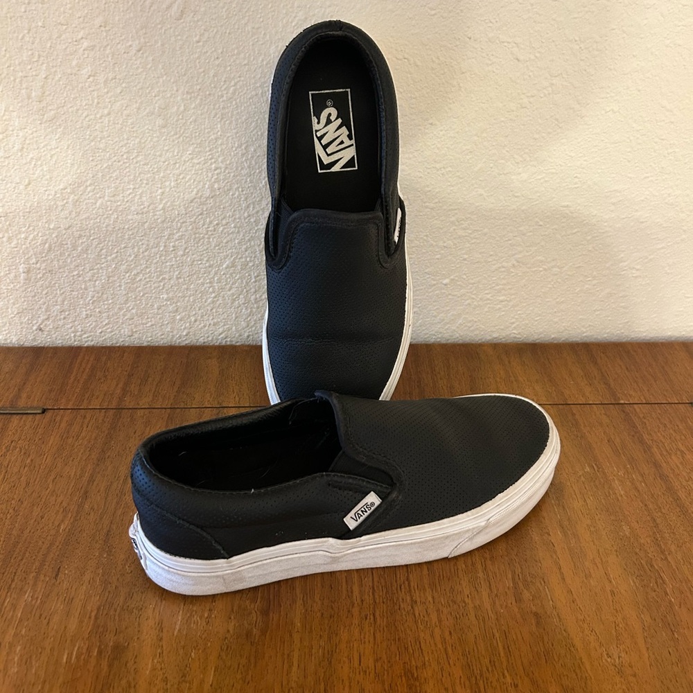 Vans Black Leather Slip-On Shoes